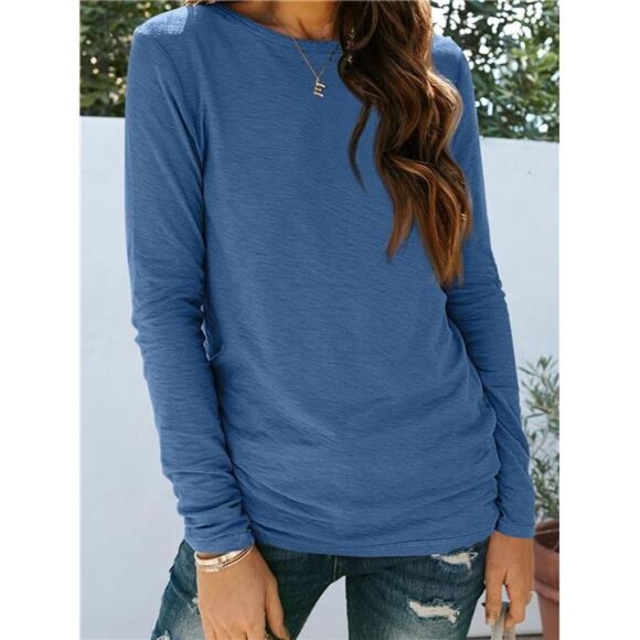 Essential Long Sleeve Crewneck Top - Versatile Basic Tee for Work & Workouts - Picture 6 of 7